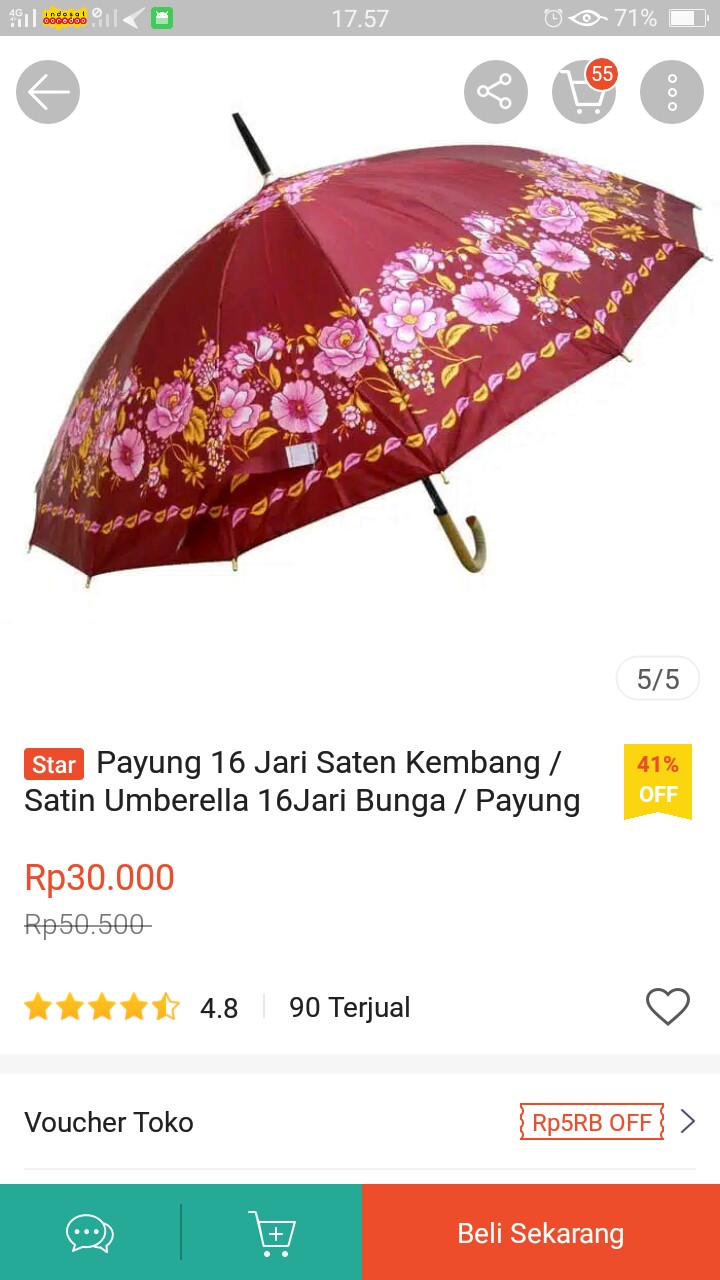 Payung 16 Jari Saten Kembang / Satin Umberella 16jari Bunga / Payung 16 Jari