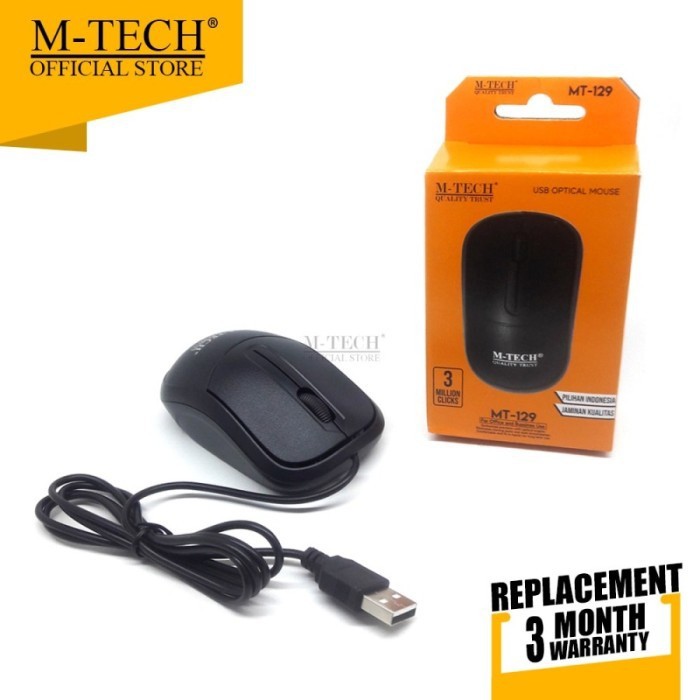 Mouse m-tech wired usb 2.0 standard optical 1000dpi original for laptop pc office mt-129 mt129