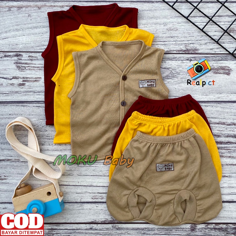 Isi 6 PCS Setelan Baju Celana Newborn Bayi Baru Lahir Lengan Kutung Celana POP Seri Merah Usia 0-3 Bulan - Ana BAby