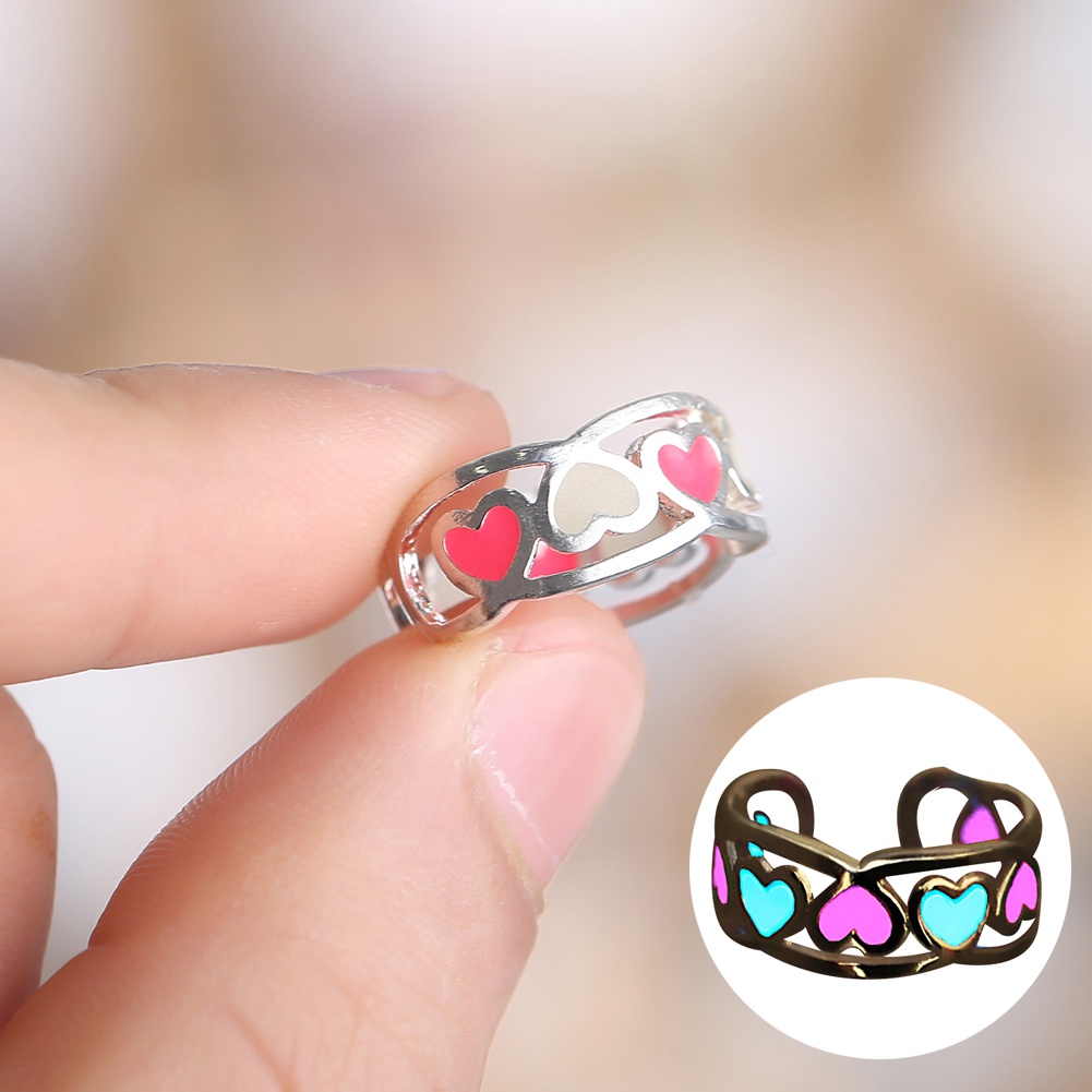 Hu Hu Hu Hu Hu Alat Bantu Pasang Kacamata♡ Cincin Model Terbuka Adjustable Desain Hati Luminous Untuk Wanita