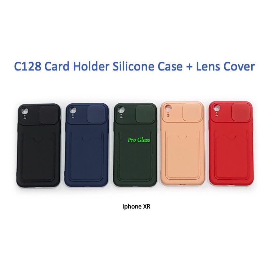 C128 Iphone X / XS / XR / XS MAX Silicone Card Holder Case + Lens Cover