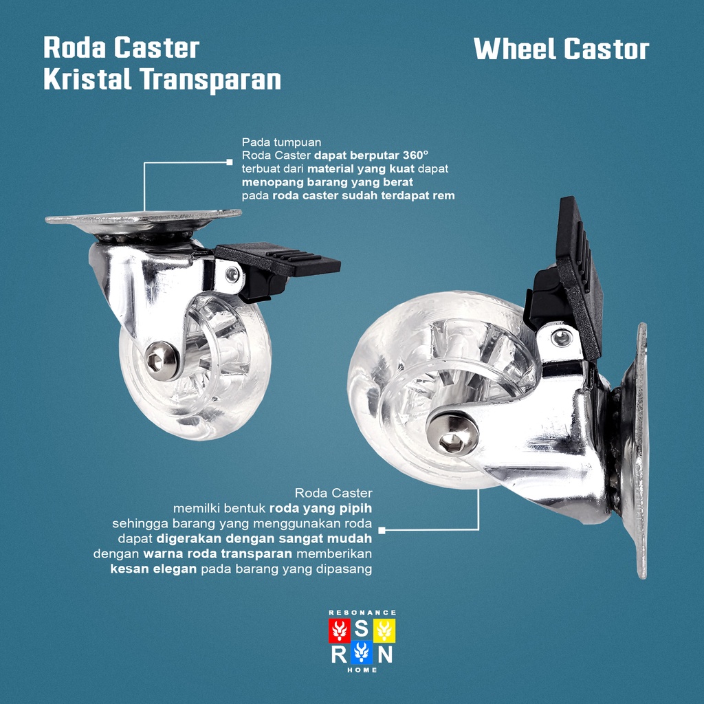 Roda Kastor Kristal Transparan 2 Inch / Caster Etalase Troli Resonance Home