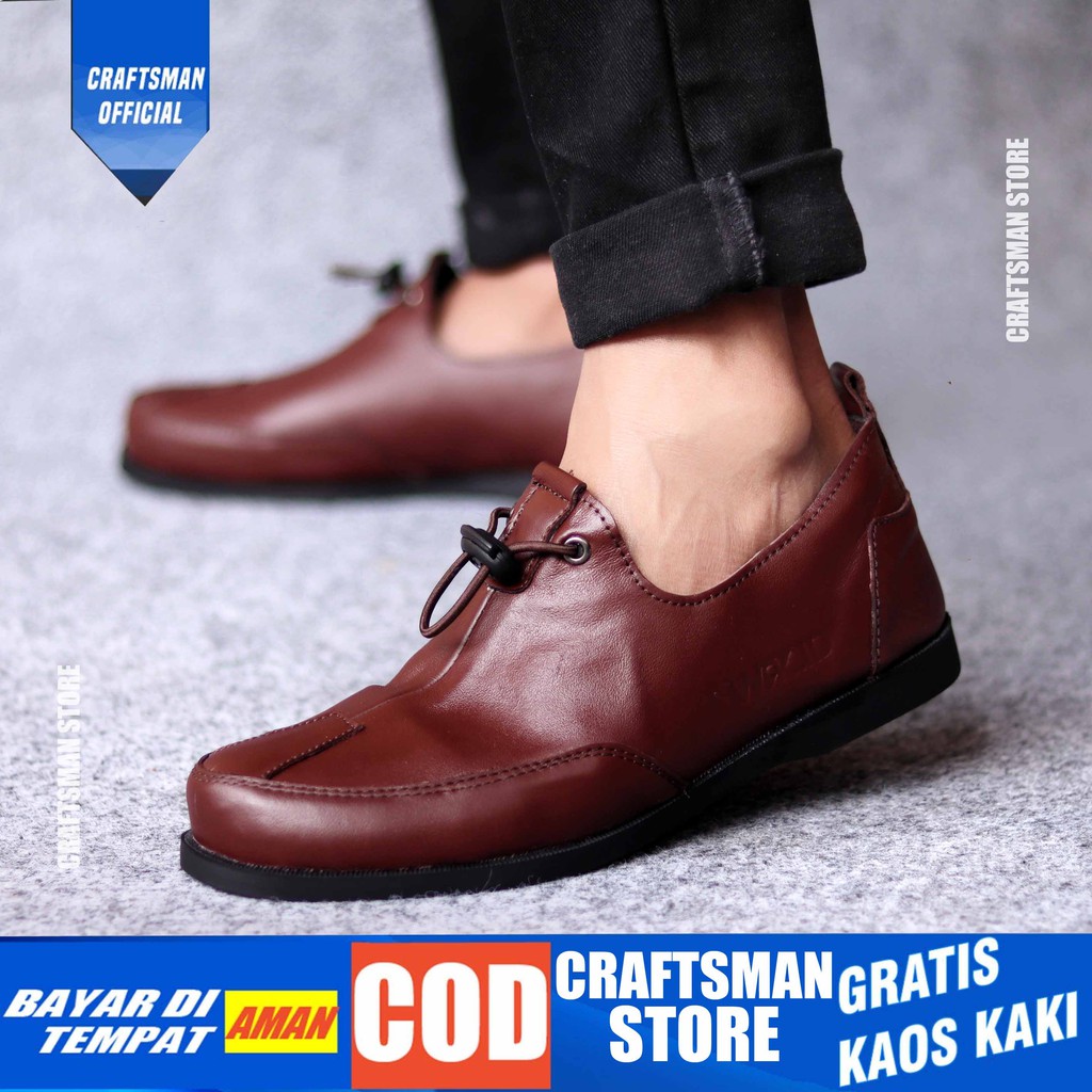 CRAFTS X OYA Sepatu Kasual Pria Sepatu Pria Casual Kerja Cowok/Cowo Sepatu Kulit Asli Sepatu Kantor Semi Formal Kuliah Gaya Santai Kekinian Murah Terlaris