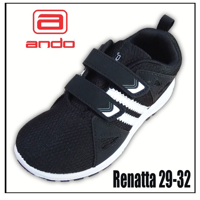 SALE Cuci Gudang Ando Renata 29-32 Hitam Putih Velcro / Sepatu Sekolah Anak Perempuan TK Paud SD