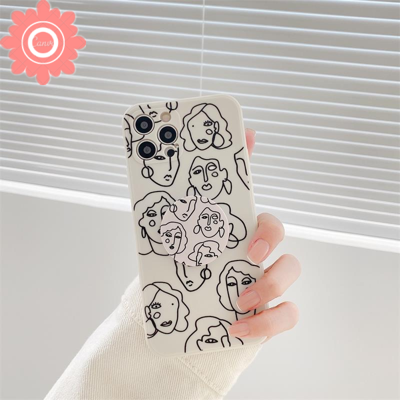 Popsocket Case Samsung A32 A52 A12 A51 A11 A72 A71 A02S A10S A50 A30 A50s A31 A21s M11 A20s A70 A7 2018 A750 Art Human Face Line Silicon TPU Phone Cover