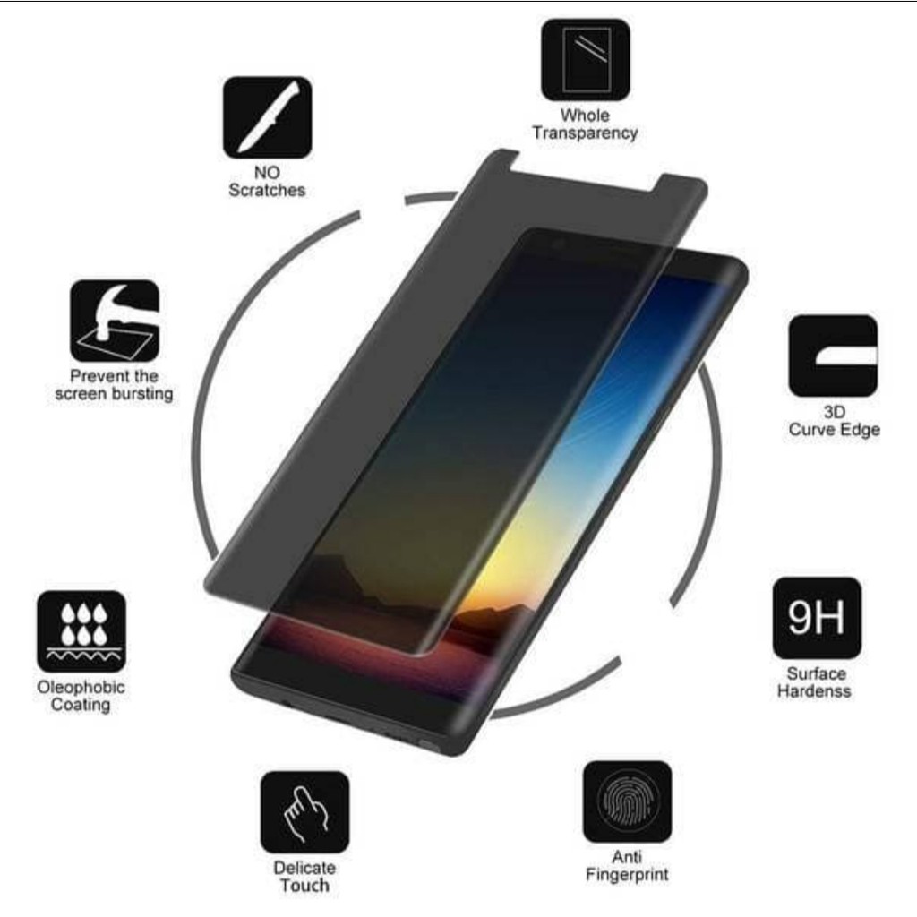 Tempered Glass UV Light ANTI SPY Samsung Note 8 9 10 10 PLUS S8 S9 s8+ s9+ s10 s10+ Plus