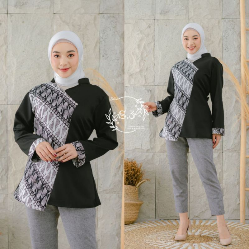tey-17 Batik wanita ASJ SA HRB026 Kenongo Kemeja Tosca Pendek-Mataram