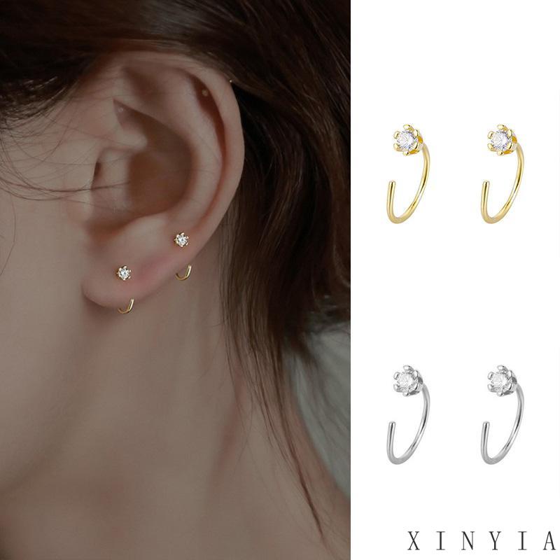 【Bayar di tempat】Anting Zirkon Temperamen Fashion Wanita Melepas AntingTusuk anting Silver Trendi Yang Indah Anting Zirkon Untuk Wanita