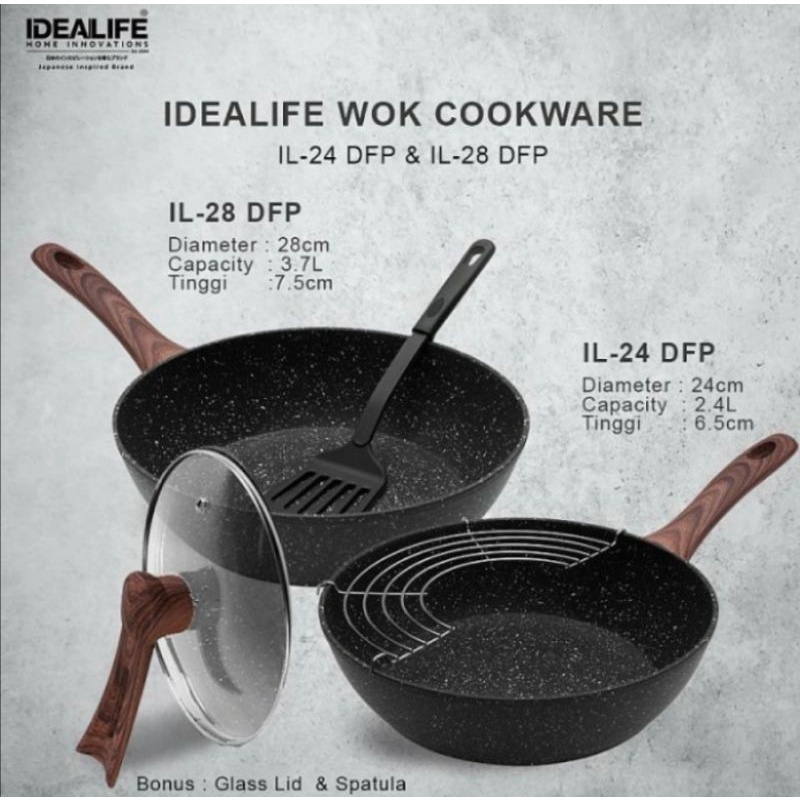 IDEALIFE DEEP FRYPAN COOKWARE PENGGORENGAN MARBLE NON STICK