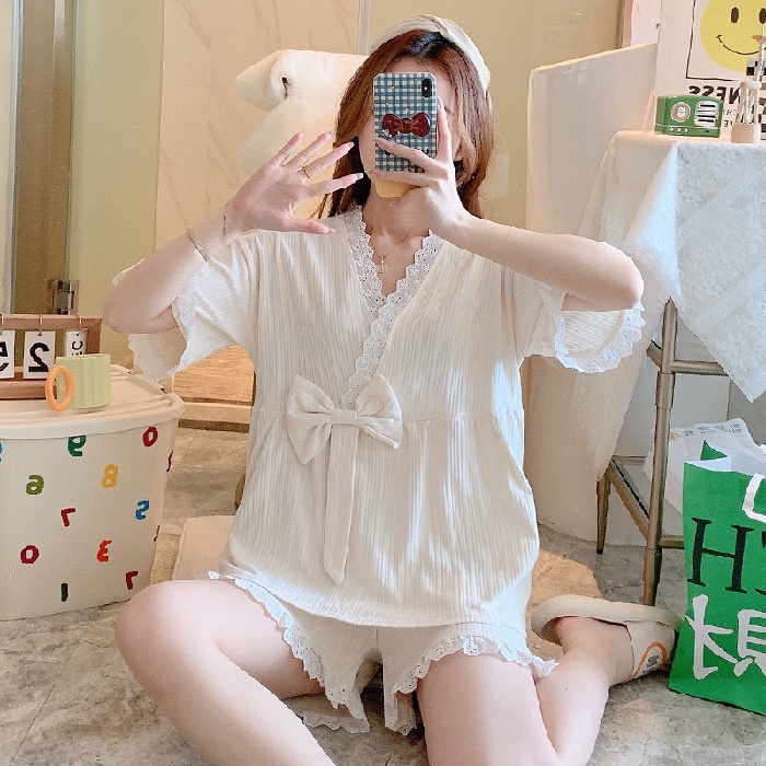 Piyama Lucu Model Pita CP Lengan Pendek Celana Panjang atau HP Lengan Pendek Celana Pendek Import