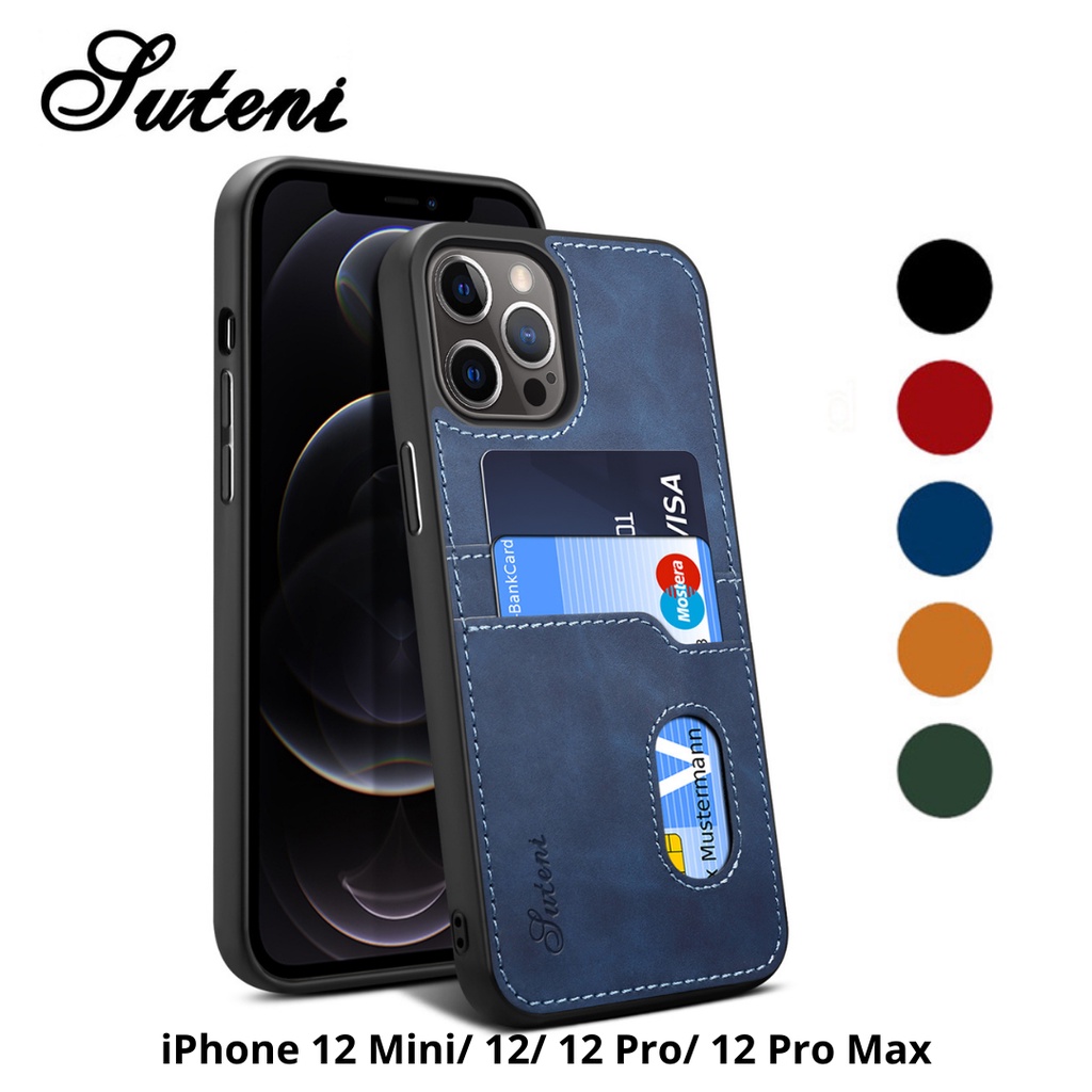 Suteni Leather Case iPhone 12 Mini Pro Max Card Slot Casing Kulit Hardcase