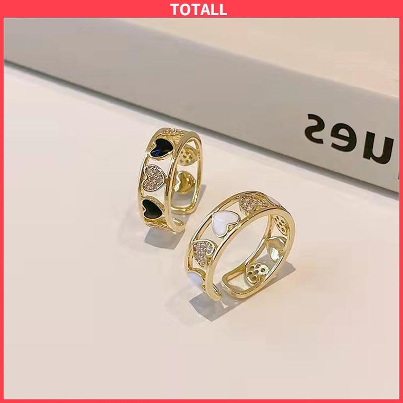 COD Cincin Ringan Mewah Hollow Keluar Berlian Imitasi Cinta Chic Advanced Adjustable Cincin Wanita-Totall