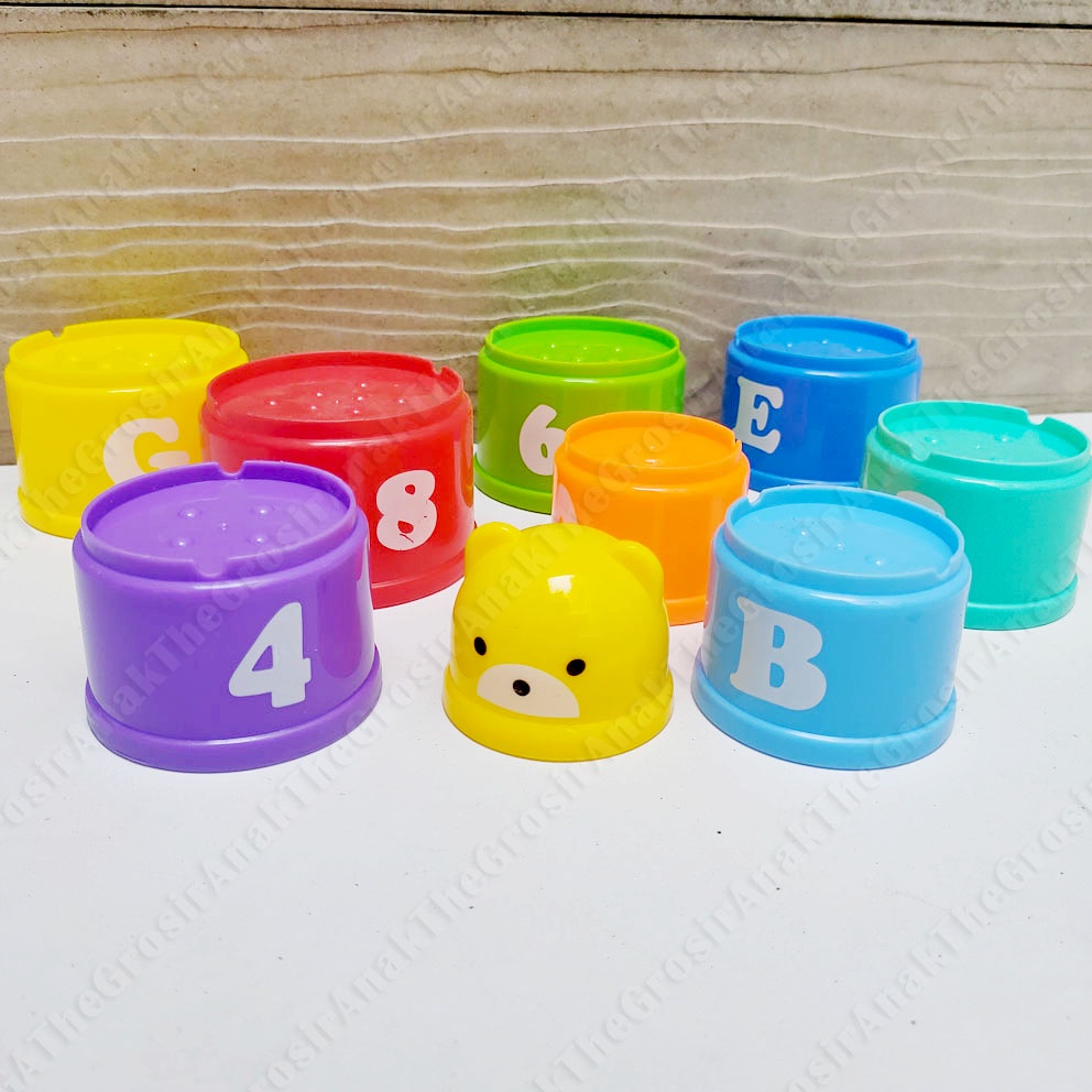 Gelas Susun 1-8 A-H Anak Mainan Edukasi Sortir Stacking Cup Game Montessori Toys