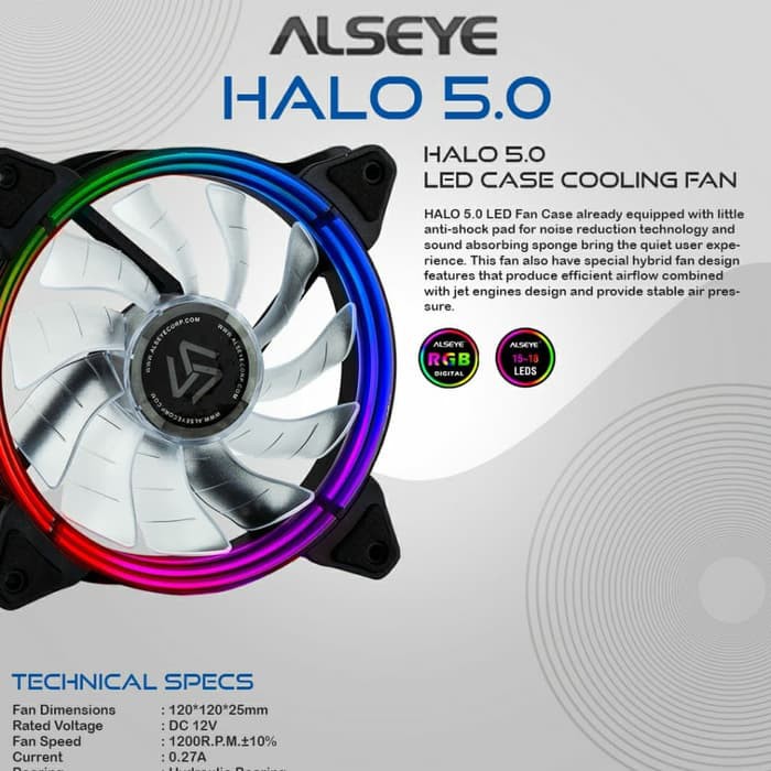 ALSEYE HALO 5.0 H-120 5MR RGB Fan Kipas 12cm