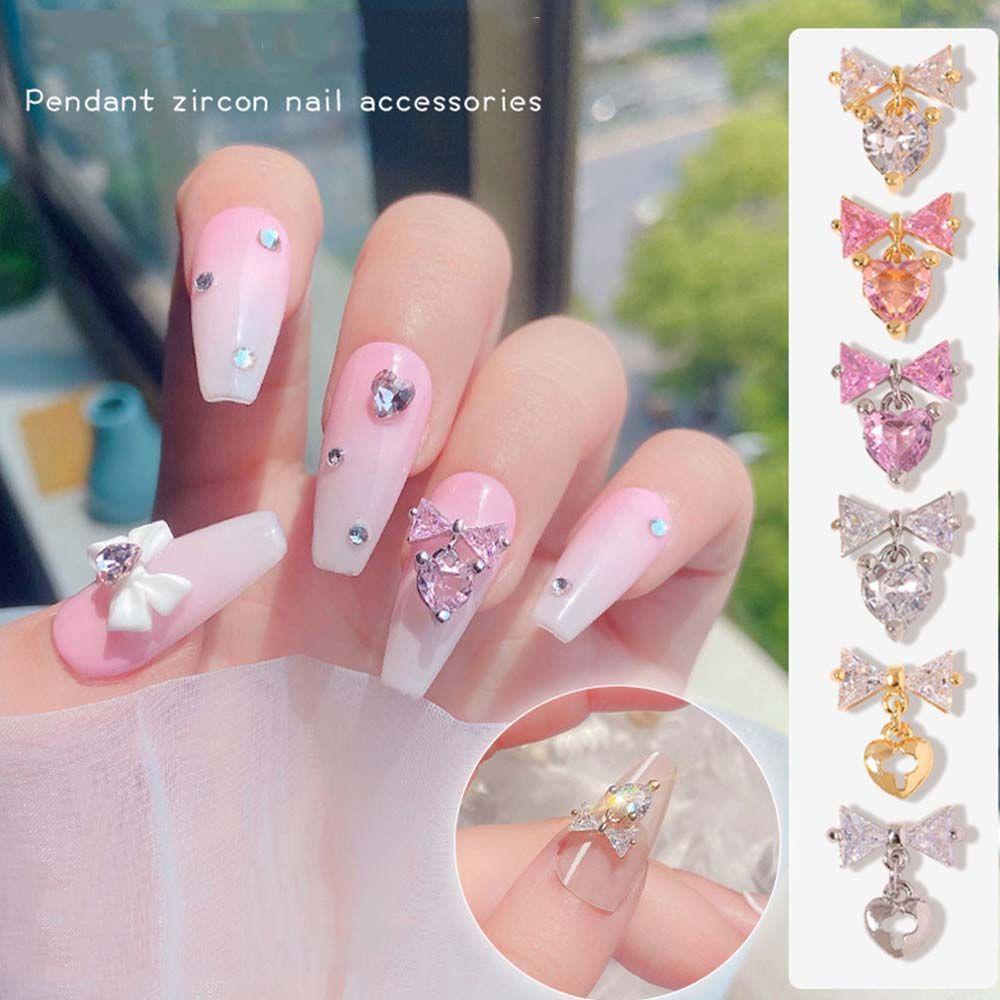 AUGUSTINA Agustina Ikatan Simpul Kuku Berlian Imitasi Emas&amp;Silver Zirkon 3D Kuku Charms Manicure DIY Nail Art Nail Drills Kristal Nail Perhiasan