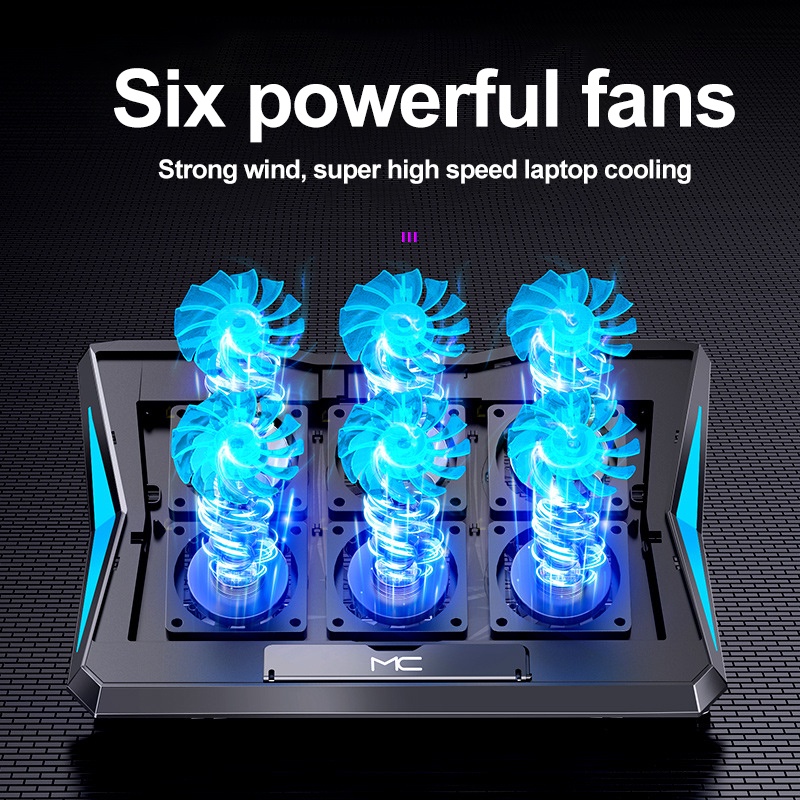 Laptop Cooling Pad Led Screen 6 Fans Two USB Port Cooler Pad RGB Light Notebook Stand for 11-17 Inch