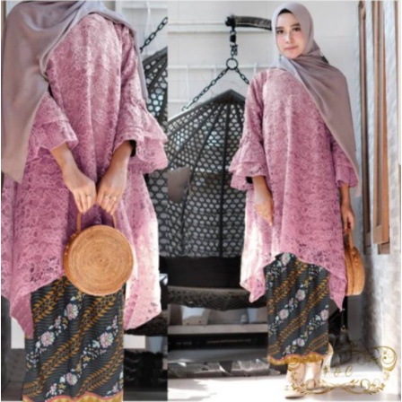Set Baju Muslim Wanita Remaja Brukat Motif Rok Batik Terbaru Modern 2022 Model Setrok Kekinian Trend