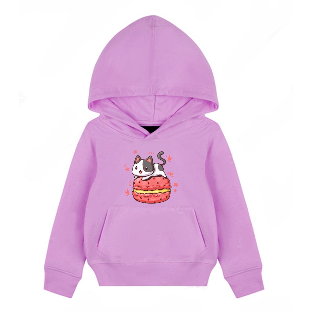 Hoodie Anak Burger Cat Sweater Pakaian Fleece Anak M - XL