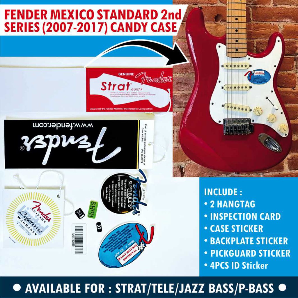 Fender Mexico Standard 2nd gen Guitar and Bass Candy Case Hangtag Set Plus Sticker Set