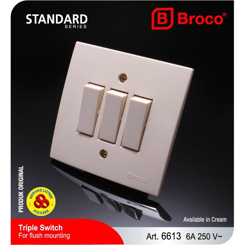 Broco Saklar Triple 3G New Gee 6613 Cream Switch 3 Gang Standard
