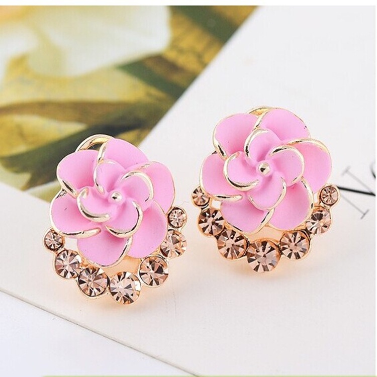 Anting fashion wanita bentuk bunga jepang camelia model jepang terbaru lucu imut