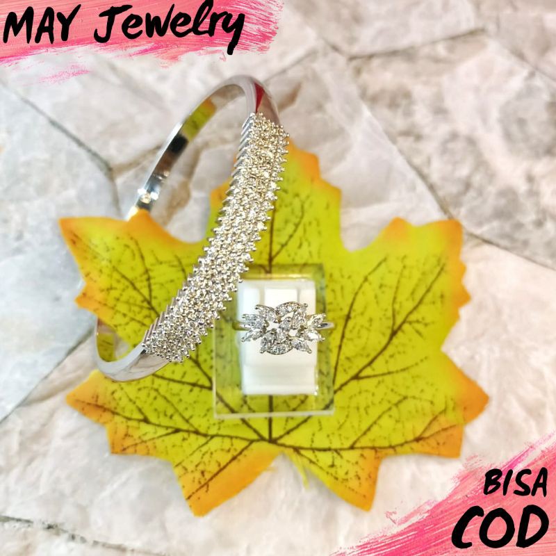 Set Perhiasan Silver Lapis Emas Putih Bahan Titanium Anti Karat Fashion Import Korea Murah Cod