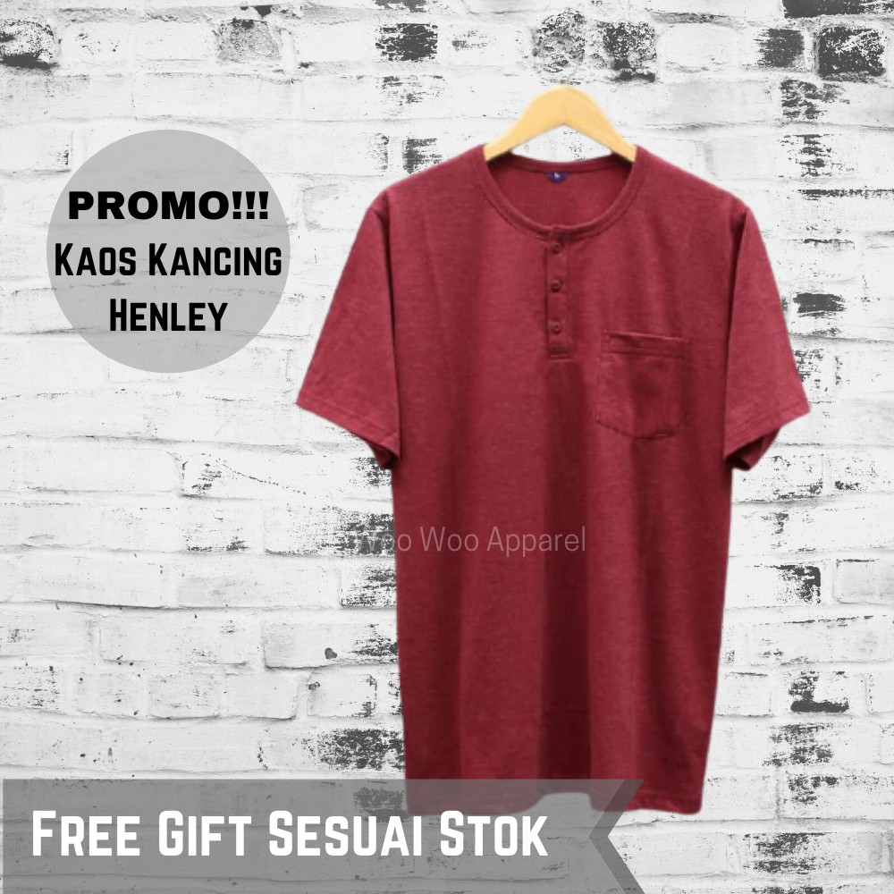 Kaos Kancing Henley Kantong Dada