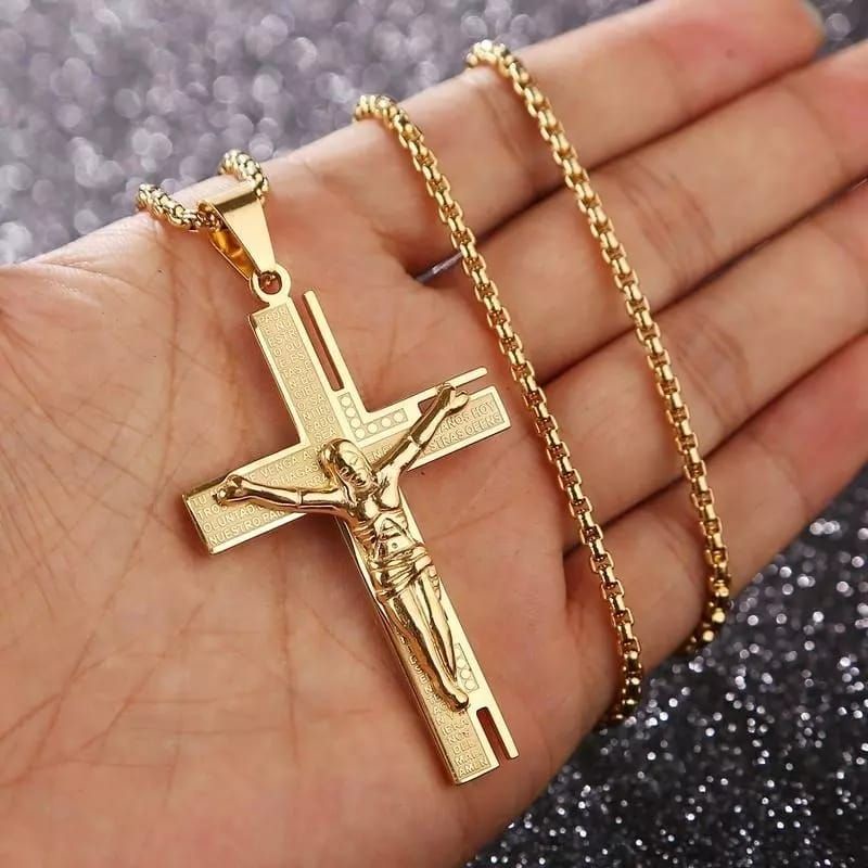 Kalung Salib Yesus Emas Titanium Kualitas Import