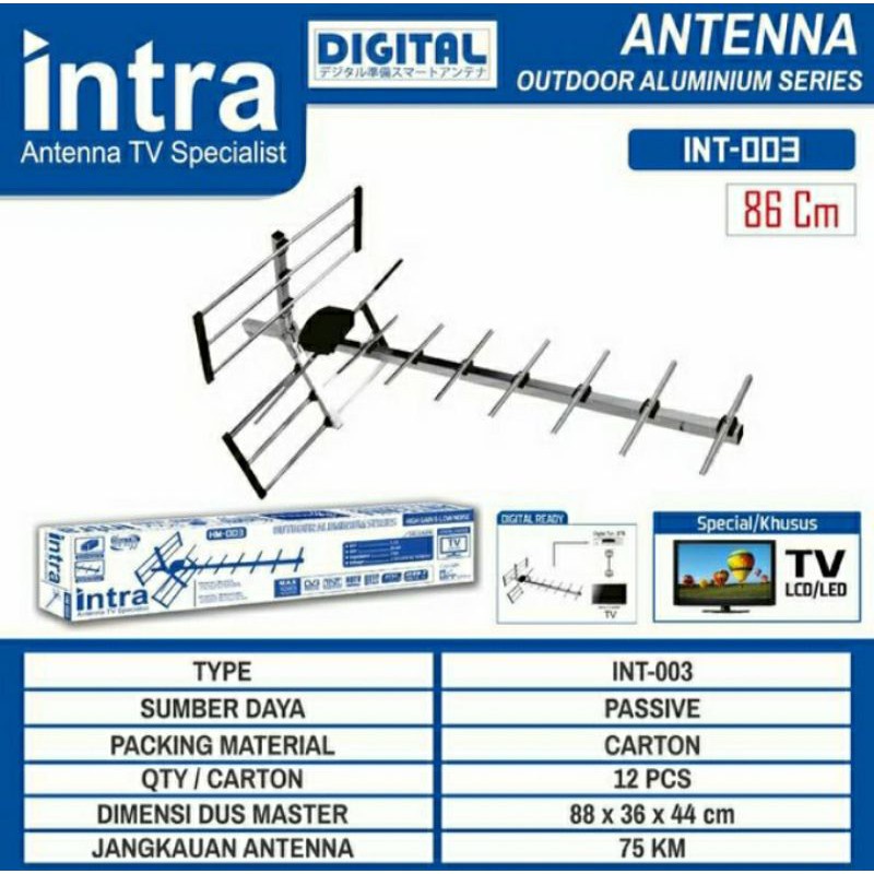 Antena TV Digital Outdoor Luar Ruangan UHF Paket Lengkap Booster Penguat Sinyal Intra INT-003