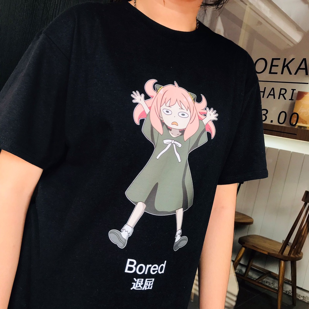 Tshirt Anya Bored Black Anime Manga Spy X Family Unisex Premium