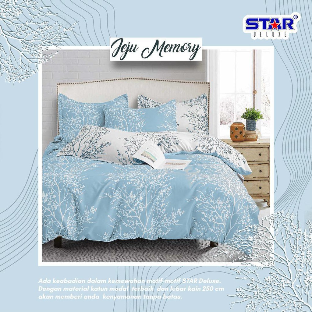 SPREI MOTIF DAUN JEJU LEAF BROWN BLUE VIOLET BAHAN KATUN SEPRAI TERBARU 2021