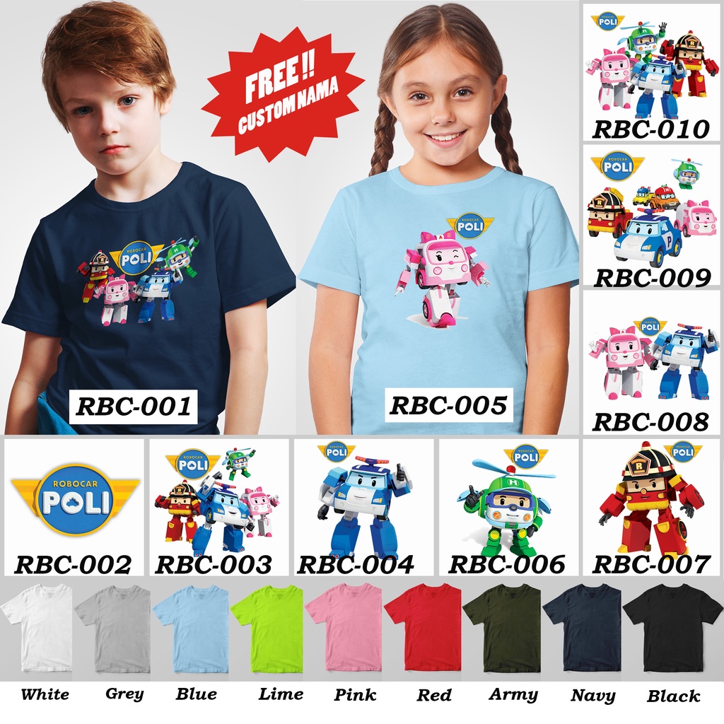 [FREE NAMA !!] Kaos Anak &amp; Family Robocar 100% COTTON PREMIUM