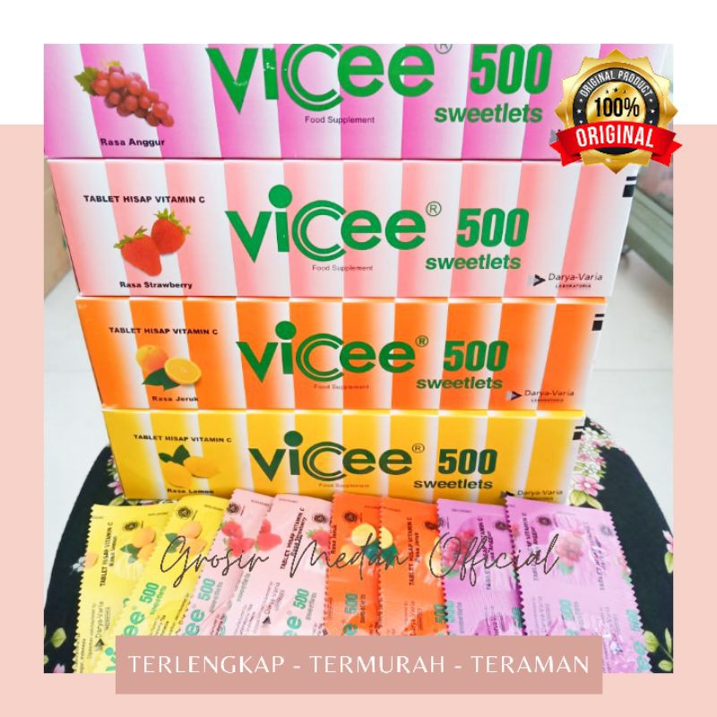 VICEE VITAMIN C HISAP 500 MG RASA LEMON ORANGE ANGGUR STRAWBERRY