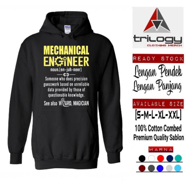 HOODIE MECHANICAL ENGINEER SEE ALSO WIZARD MAGICIAN REAL COTTON FLEECE