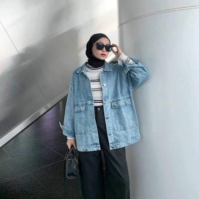 Jennie Jaket Jeans Wanita Denim Oversize