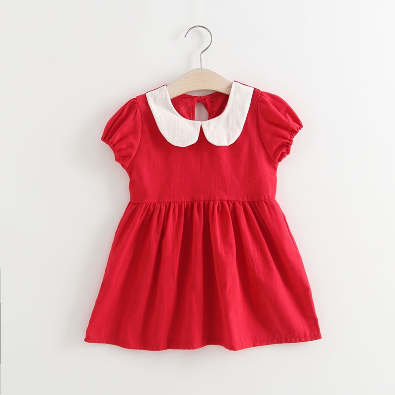 LP23 NEW Dress lengan pendek anak perempuan motif polos kualitas premium