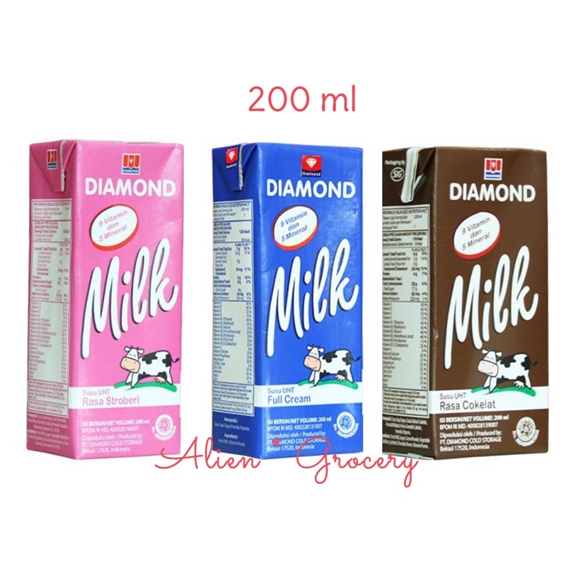 DIAMOND Milk Susu UHT Coklat Chocolate Strwaberry Full Cream 200ml