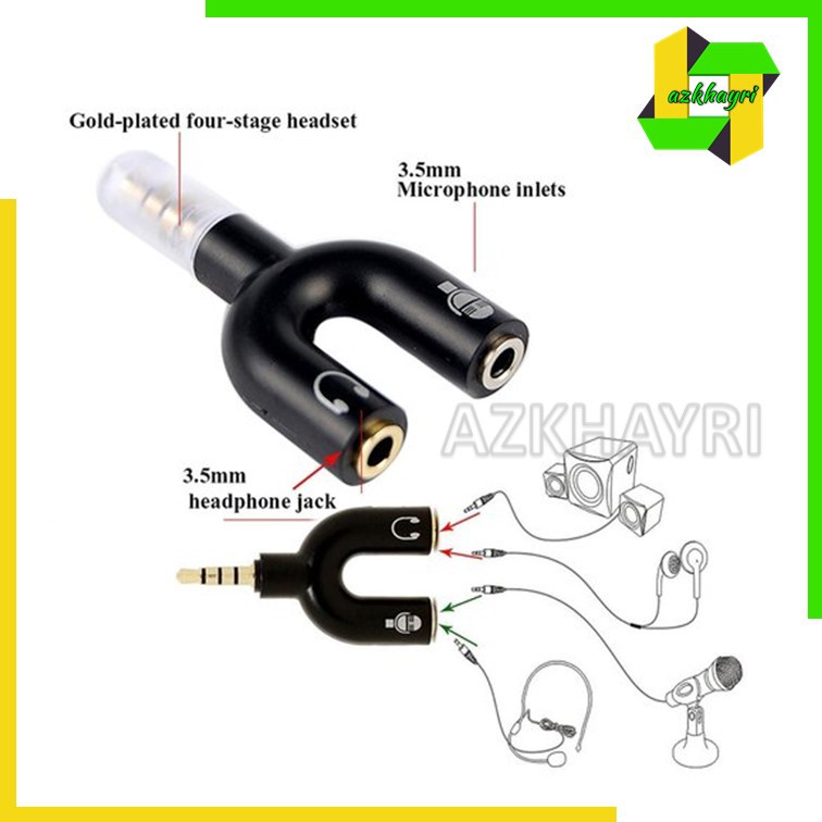 Audio Splitter Jack 3.5mm U Shape 2in1 mic microphone &amp; speaker