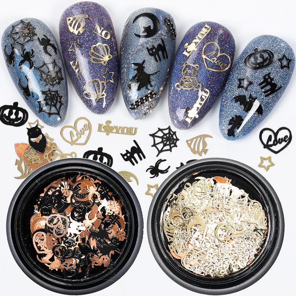 Quinton Patch Metal Alloy Desain Labu / Kelelawar / Salib / Penyihir Hollow Dekorasi Nail Art DIY