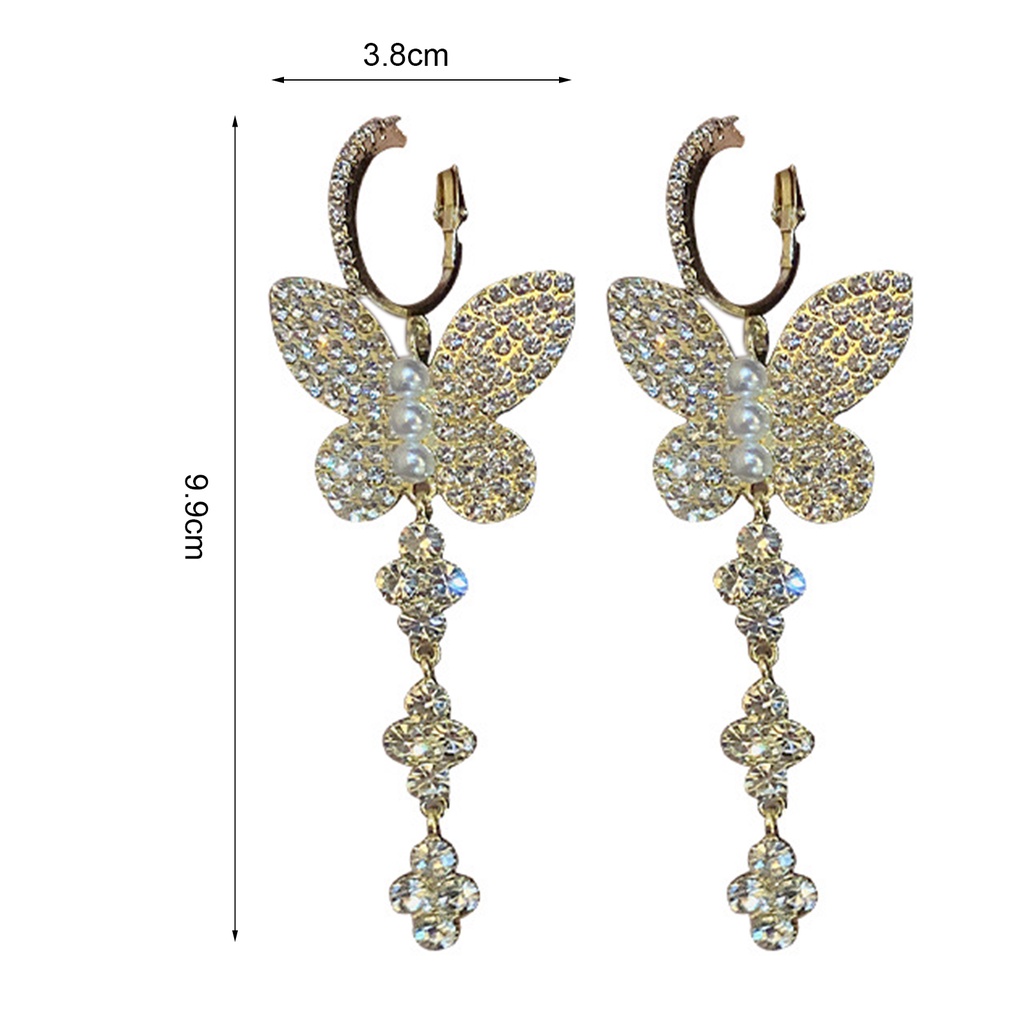 Hu Hu Hu Hu Hu Alat Bantu Pasang Kacamata♡ 1 Pasang Anting Kait Gantung Mutiara Berlian Imitasi Bentuk Kupu-Kupu Untuk Wanita