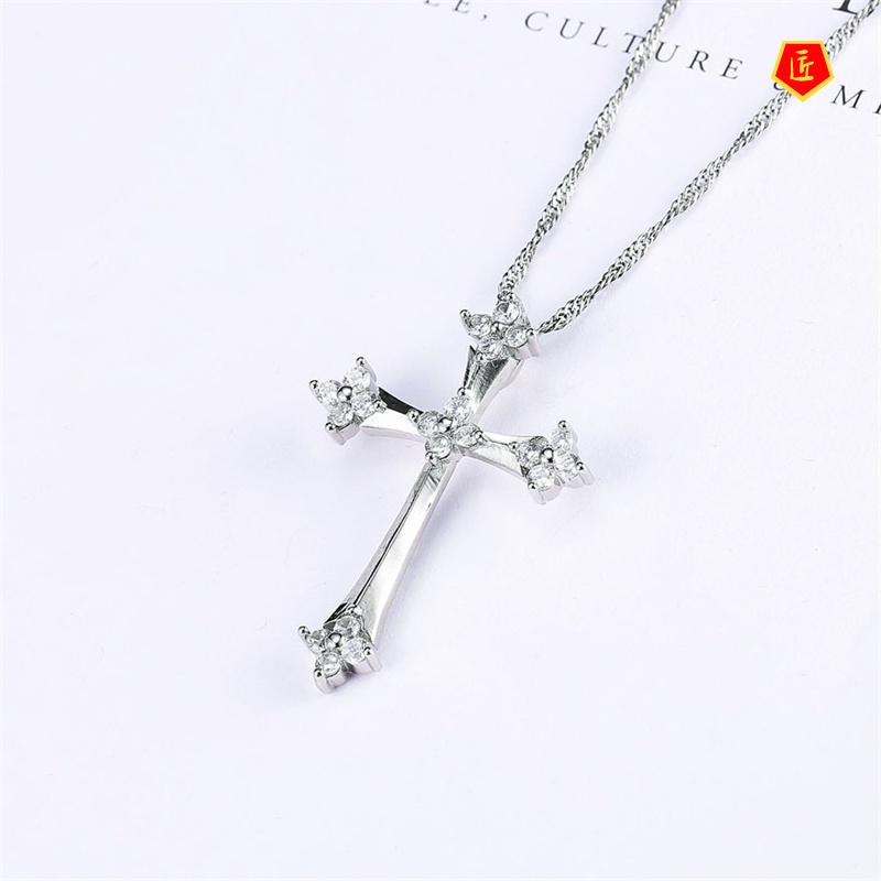 [Ready Stock]Fashion New Rhinestone Cross Necklace for Women European and American Personalized Fashion