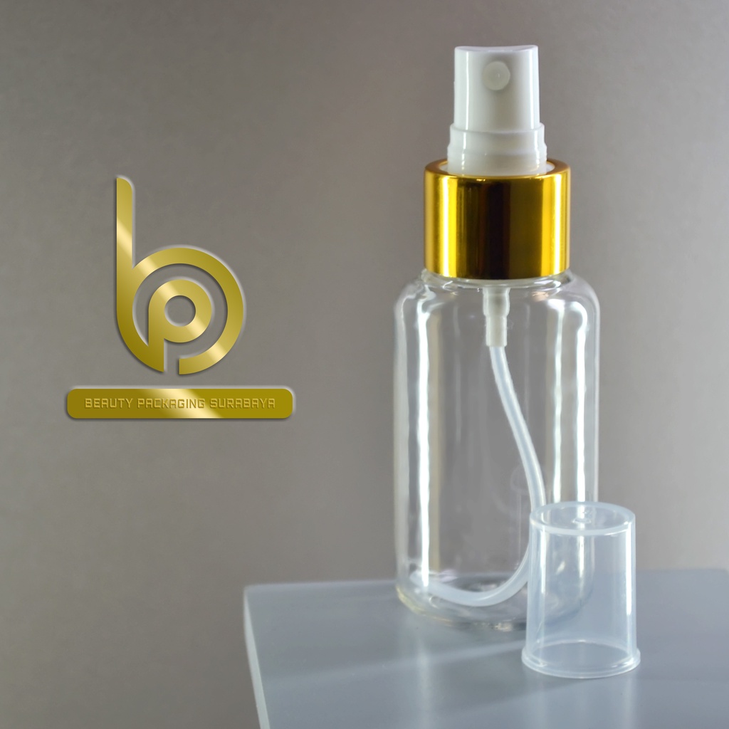 Botol Plastik PET 70ml Tubular Bening Tutup Spray gold