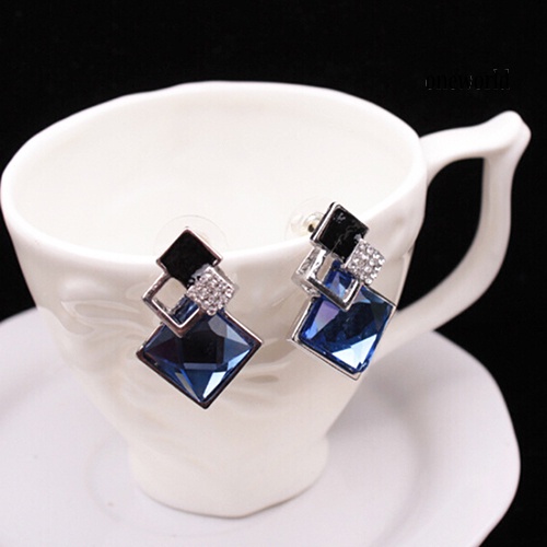 OW@ Women's Fashion Rhombic Rhinestone Eardrop Korean Style Earrings Party Jewelry