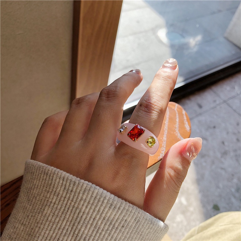 [ACKER] Retro Style Resin Acrylic Cincin Zirkon Untuk Wanita / Pria