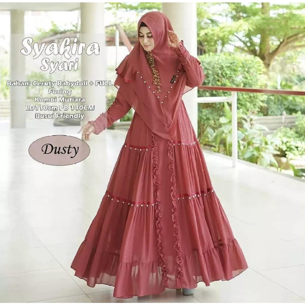 Syakira Syari / Gamis Syari Wanita Terbaru 2022 / Baju Wanita Terbaru 2022 Modern / Set Syari-Pink