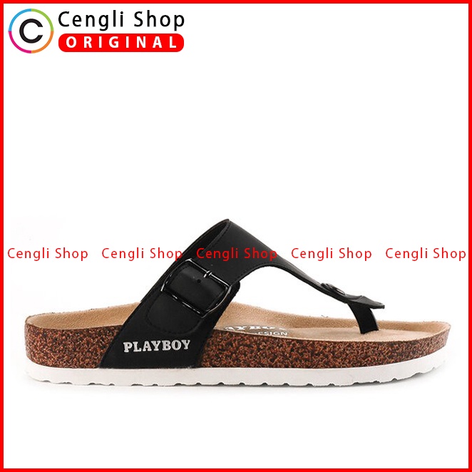 SANDAL JEPIT PLAYBOY WANITA ORIGINAL CASUAL BRANDED ASLI HITAM PLW02