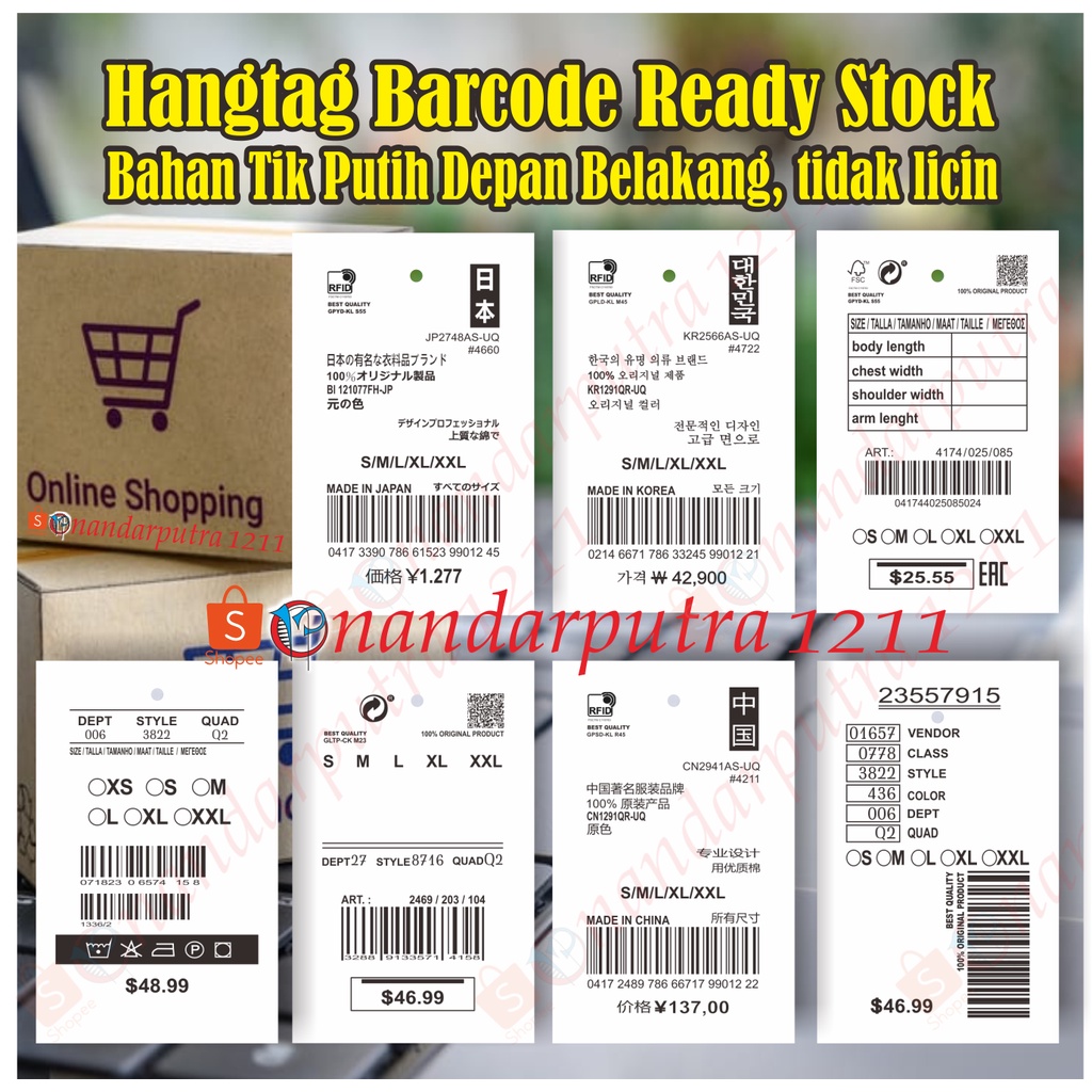 

(100pcs) Hangtag Barcode Ready Stock Depan Belakang Putih/Hangtag baju