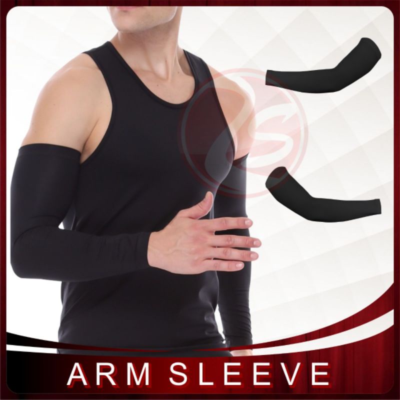 Manset tangan isi 2 pcs arm sleeve ss handsock super speed ss skindeker hitam aksesoris olahraga arm warmer skin deker voli manset lubang jempol pelindung lengan olahraga hitam polos