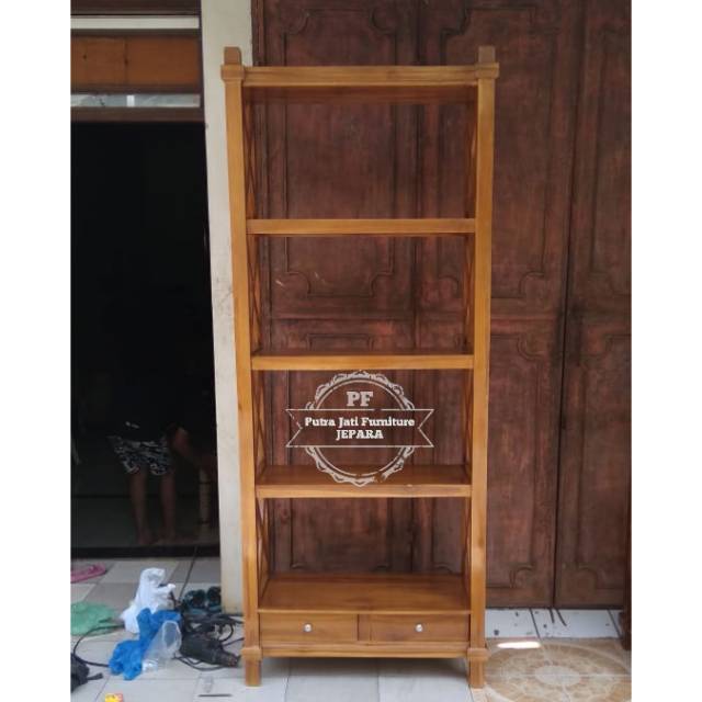  Lemari  buku kayu jati rak hias pajangan tempat boneka tas  