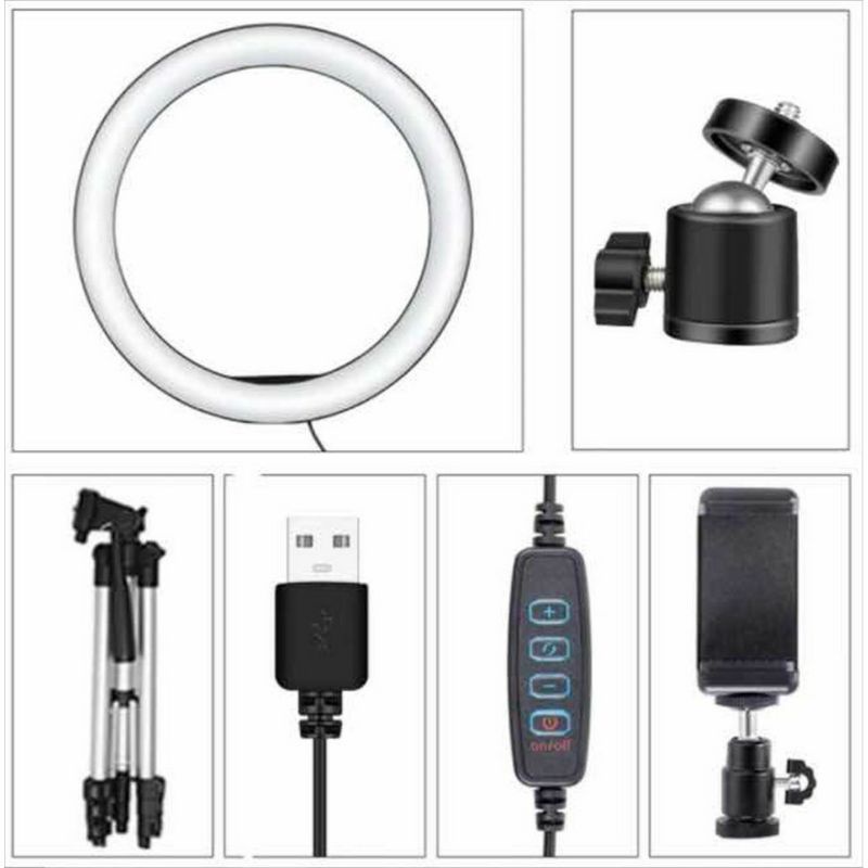 PAKET LENGKAP RING LIGHT + TRIPOD 2,1M LAMPU SELFIE VLOG / MAKE UP